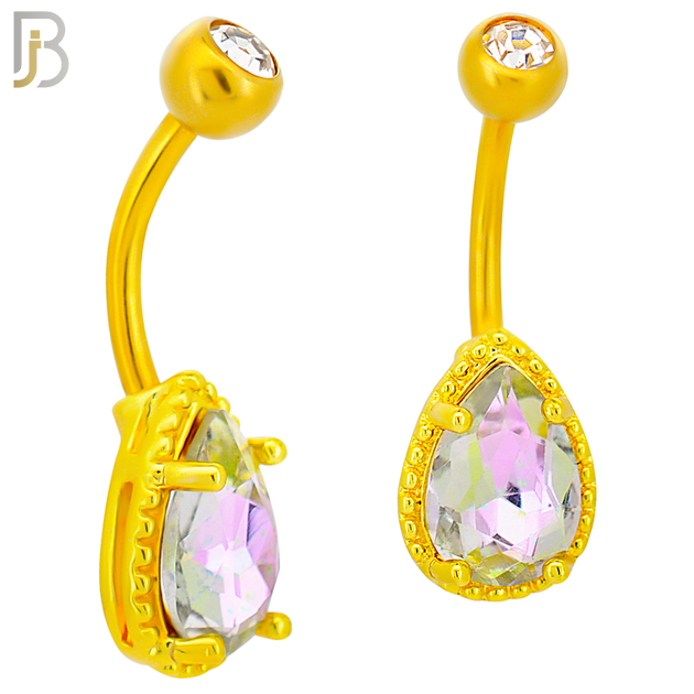 NB88 -  316L Stainless Steel Tear Drop Design CZ Banana Belly Ring and 5mm Screw Ball image 2