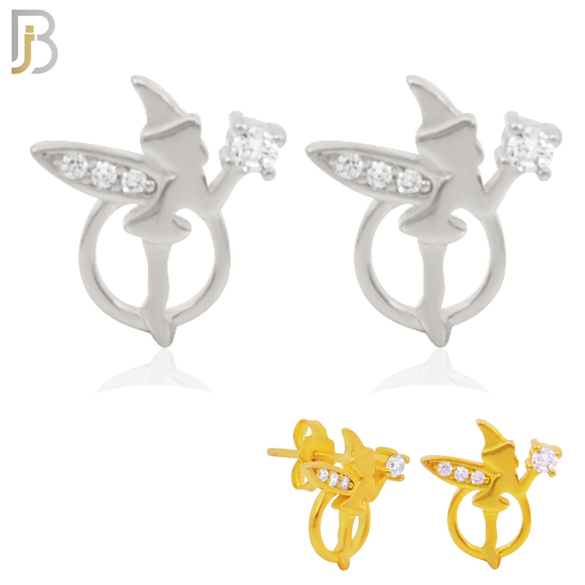 925-ES213 - .925 Sterling Silver Fairy Design Earring Stud with Clear Zircon image 0