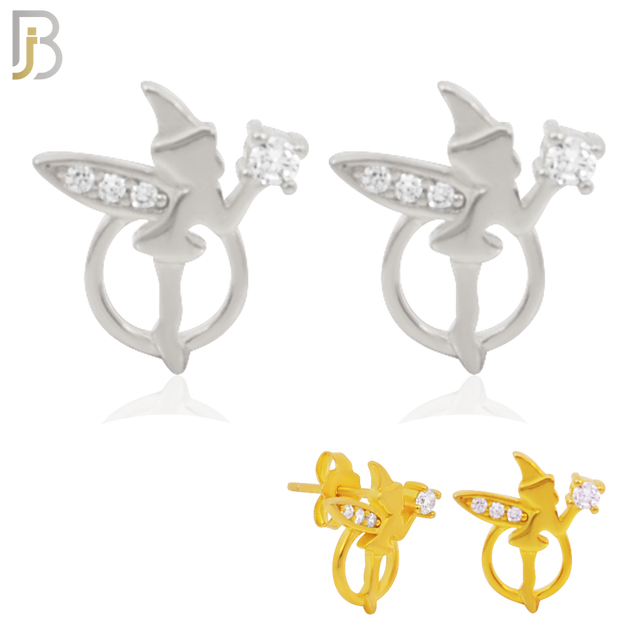 925-ES213 - .925 Sterling Silver Fairy Design Earring Stud with Clear Zircon image 0