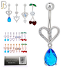 PK-N010 - 316L Surgical Steel Four Different Heart Designs Dangling Belly Rings - Pack of 16 Pieces image 1