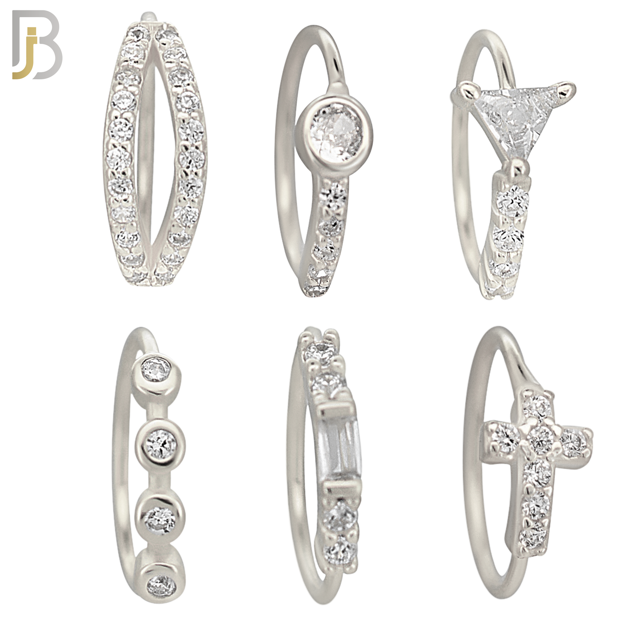 PK-CT9MX1-SG60 - Silver and Gold Plated - 925 Sterling Silver Six Different Designs Nose Hoop - Pack of 60 image 1