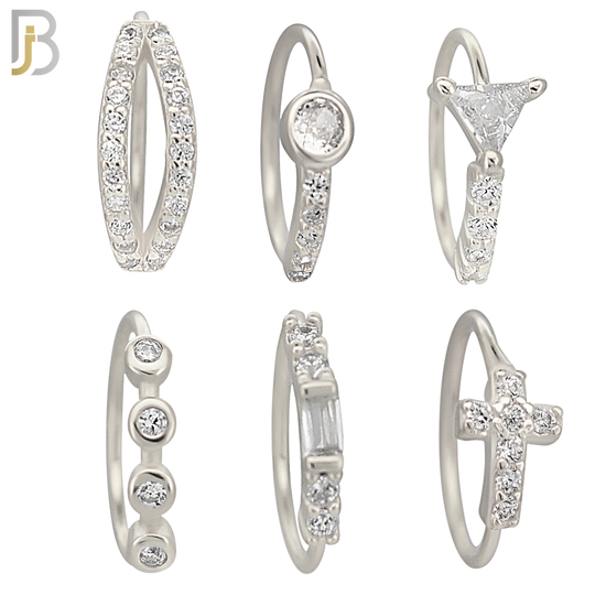 PK-CT9MX1-SG60 - Silver and Gold Plated - 925 Sterling Silver Six Different Designs Nose Hoop - Pack of 60 image 1