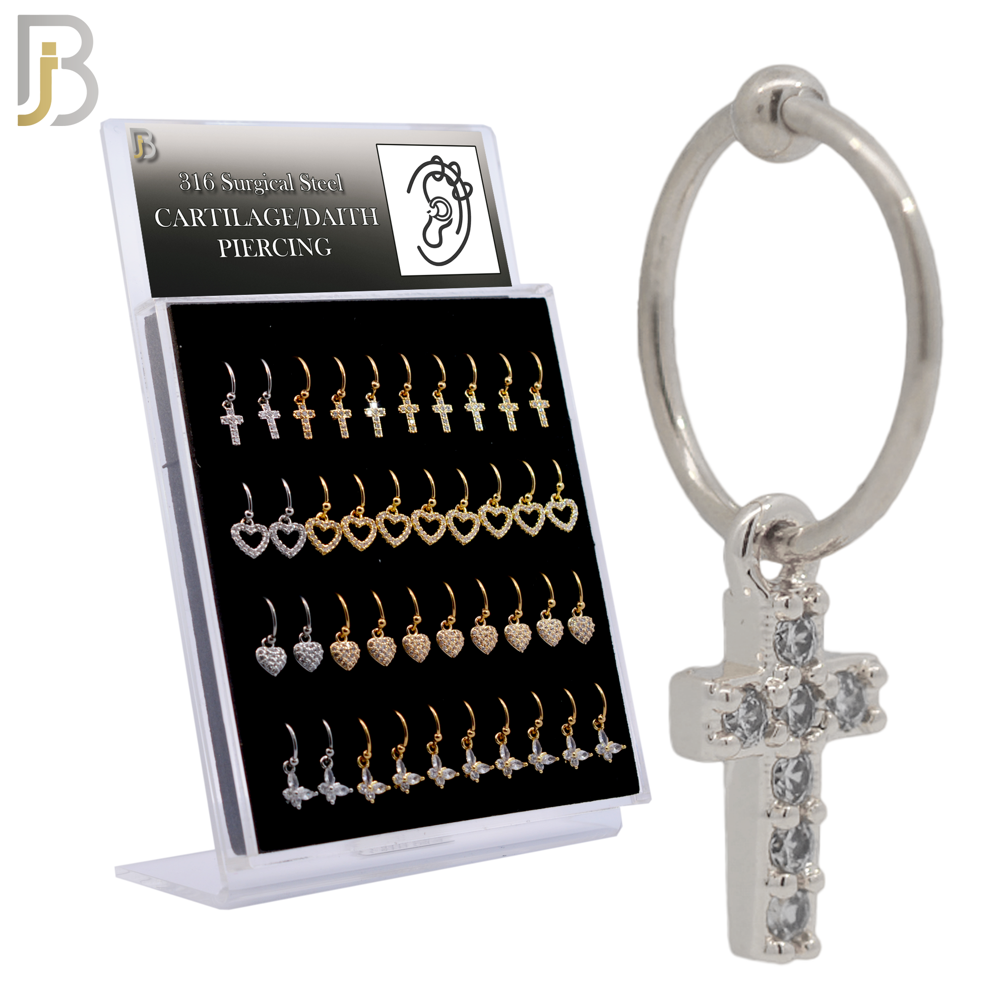 PK-HX08M - 316L Surgical Steel Different Dangling  Designs Helix Hoop Piercing with CZ image 0
