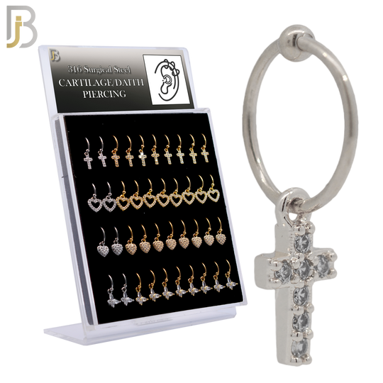 PK-HX08M - 316L Surgical Steel Different Dangling  Designs Helix Hoop Piercing with CZ image 0