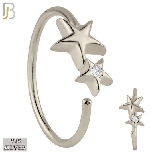 925-CT30 - 925 Sterling Silver Double Star Design Nose Hoops 22g Thick 8mm wide (PACK OF 6) image 0