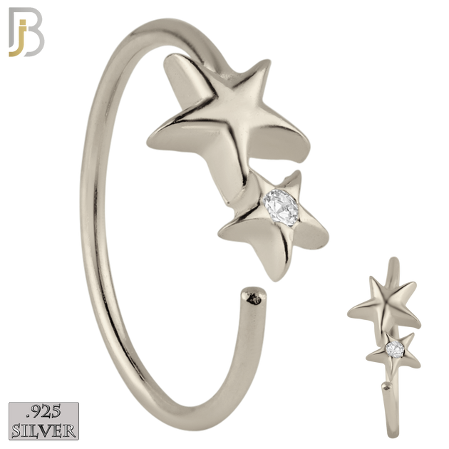 925-CT30 - 925 Sterling Silver Double Star Design Nose Hoops 22g Thick 8mm wide (PACK OF 6) image 0
