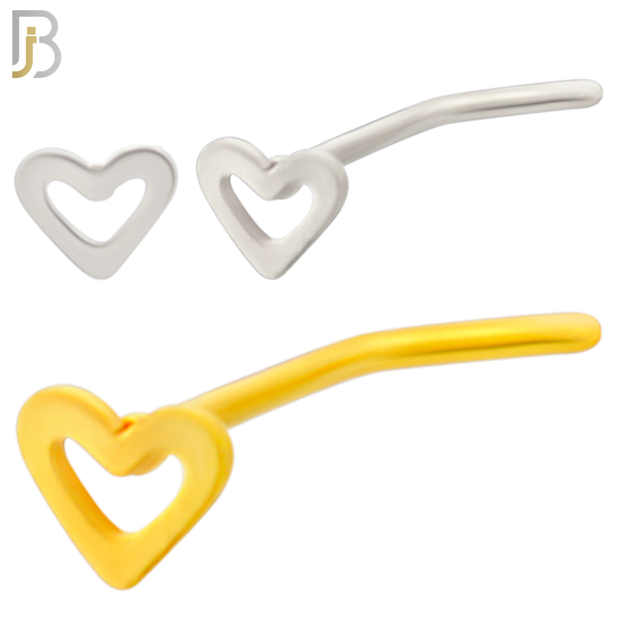 NR37L - 316L Surgical Steel L-Shape Nose Ring Plain Hollow Heart Design (PACK OF 6) image 0