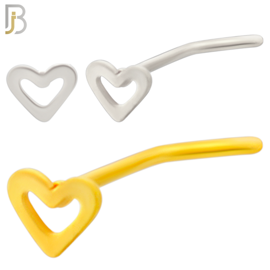 NR37L - 316L Surgical Steel L-Shape Nose Ring Plain Hollow Heart Design (PACK OF 6) image 0