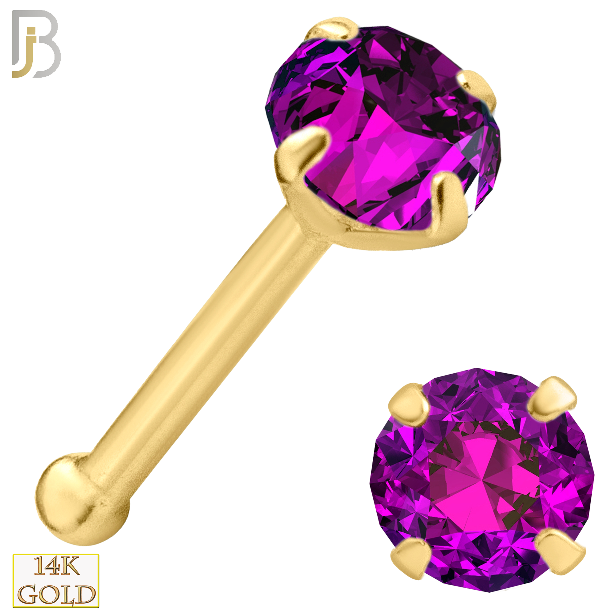 14-NR01YBR-22 - 22g-14k Yellow Gold Nose Bone with Burmese Ruby in Prong Setting image 3