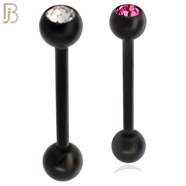 BB05K - 316L Surgical Steel Black Plated Screw Barbell with 5mm Bezel Ball External Threaded (PACK OF 6) image 0