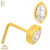 14-NR107L- 14k Solid Gold Marquise Shaped CZ in Bezel Set LShaped Nose Ring image 1