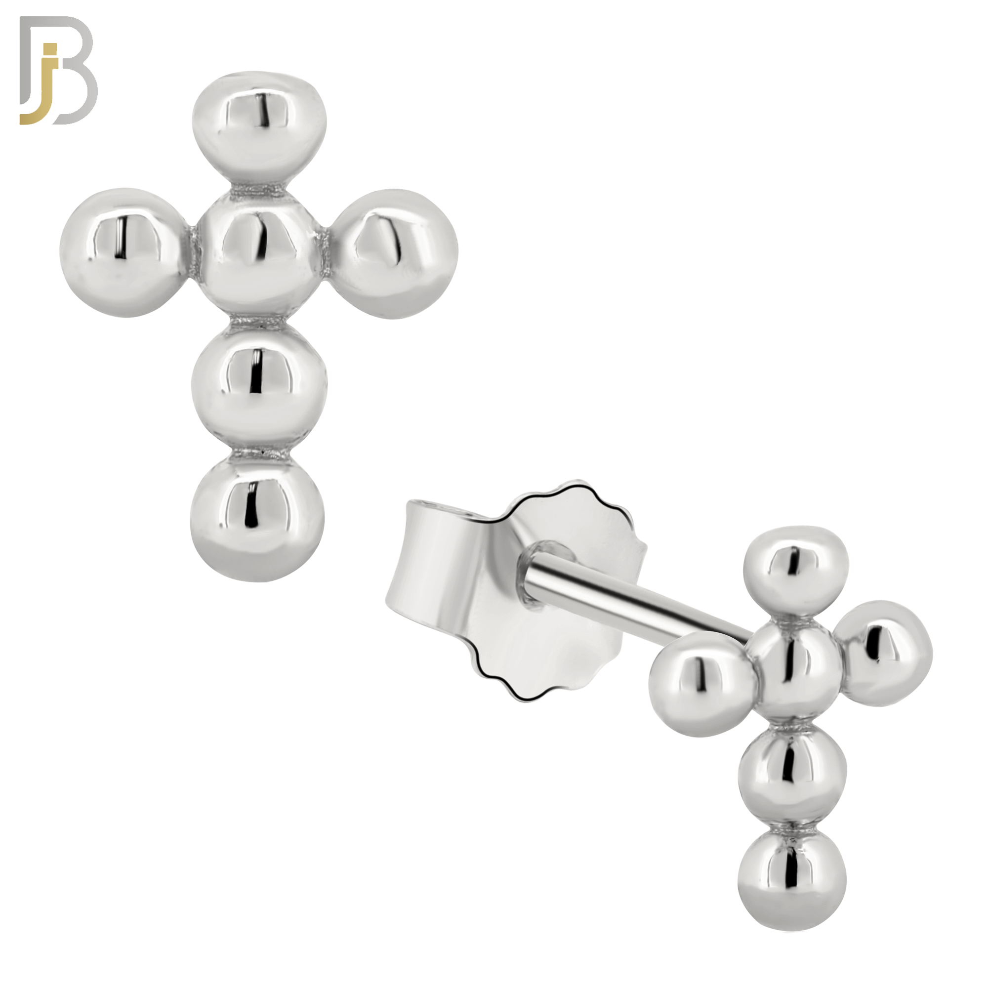 925-ES232 – .925 Sterling Silver Beaded Cross Earring Stud image 1