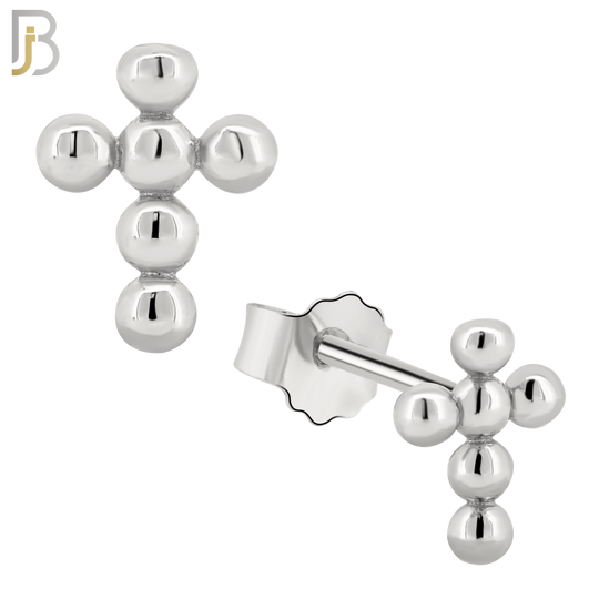 925-ES232 – .925 Sterling Silver Beaded Cross Earring Stud image 1