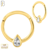 14-CT52 -  14K Solid Gold Tear Drop Zircon in Bezel Setting Hinged Hoops image 0