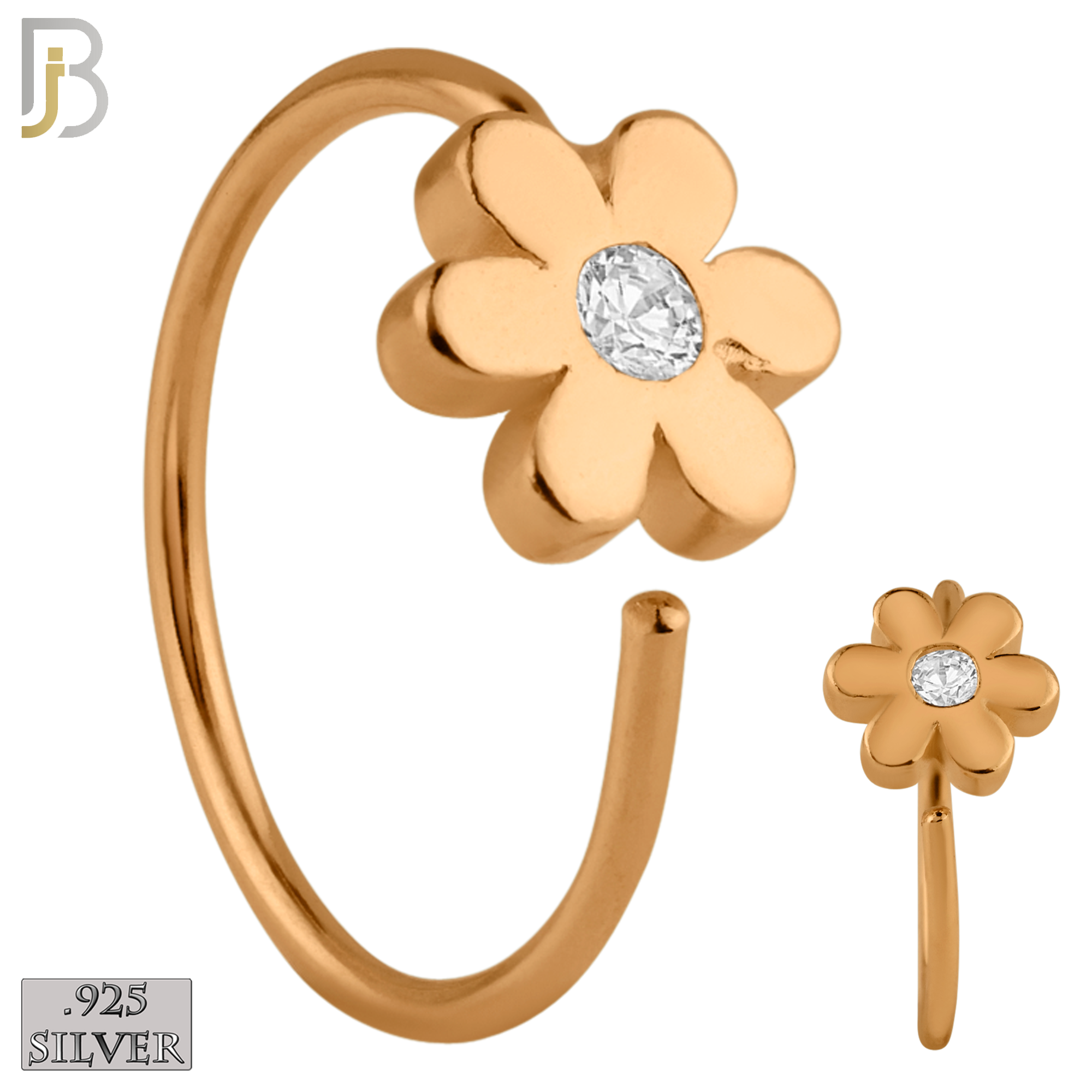 925-CT07 - 925 Sterling Silver 22g Thickness Flower with CZ Hoops Piercing (PACK OF 6) image 2