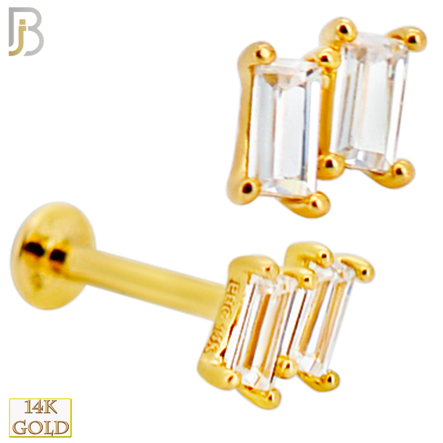 14-LB127 - 14k Yellow Gold Two (2) Baguette Cubic Zirconia Labret - Yellow Gold image