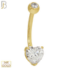 14-NB03 - 14k Solid Gold Banana Belly Ring Heart Prong Setting Zircon image 0