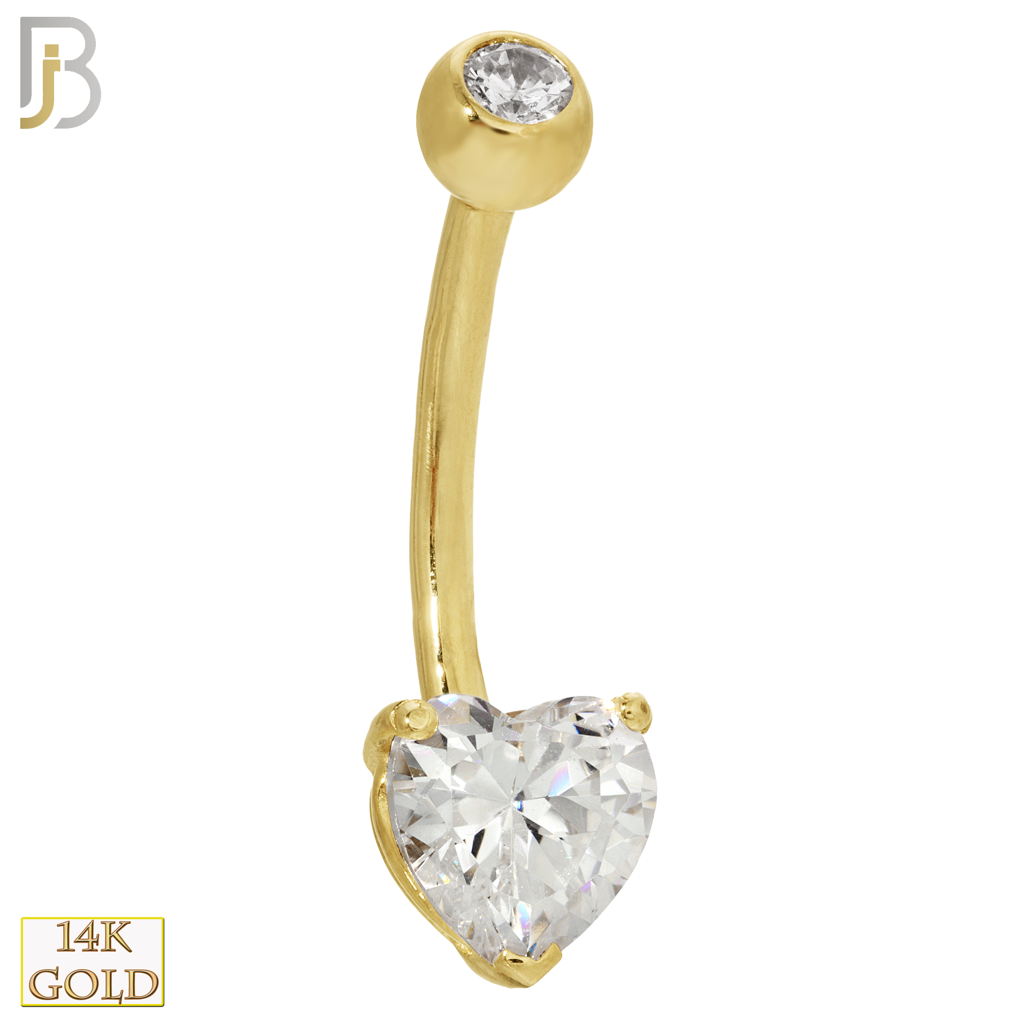 14-NB03 - 14k Solid Gold Banana Belly Ring Heart Prong Setting Zircon image 0