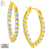 925-ES398 - .925 Sterling Silver Baguette CZ Studded Hoop Earrings image 1