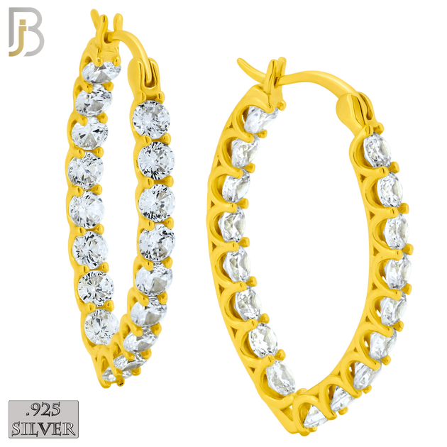 925-ES398 - .925 Sterling Silver Baguette CZ Studded Hoop Earrings image 1