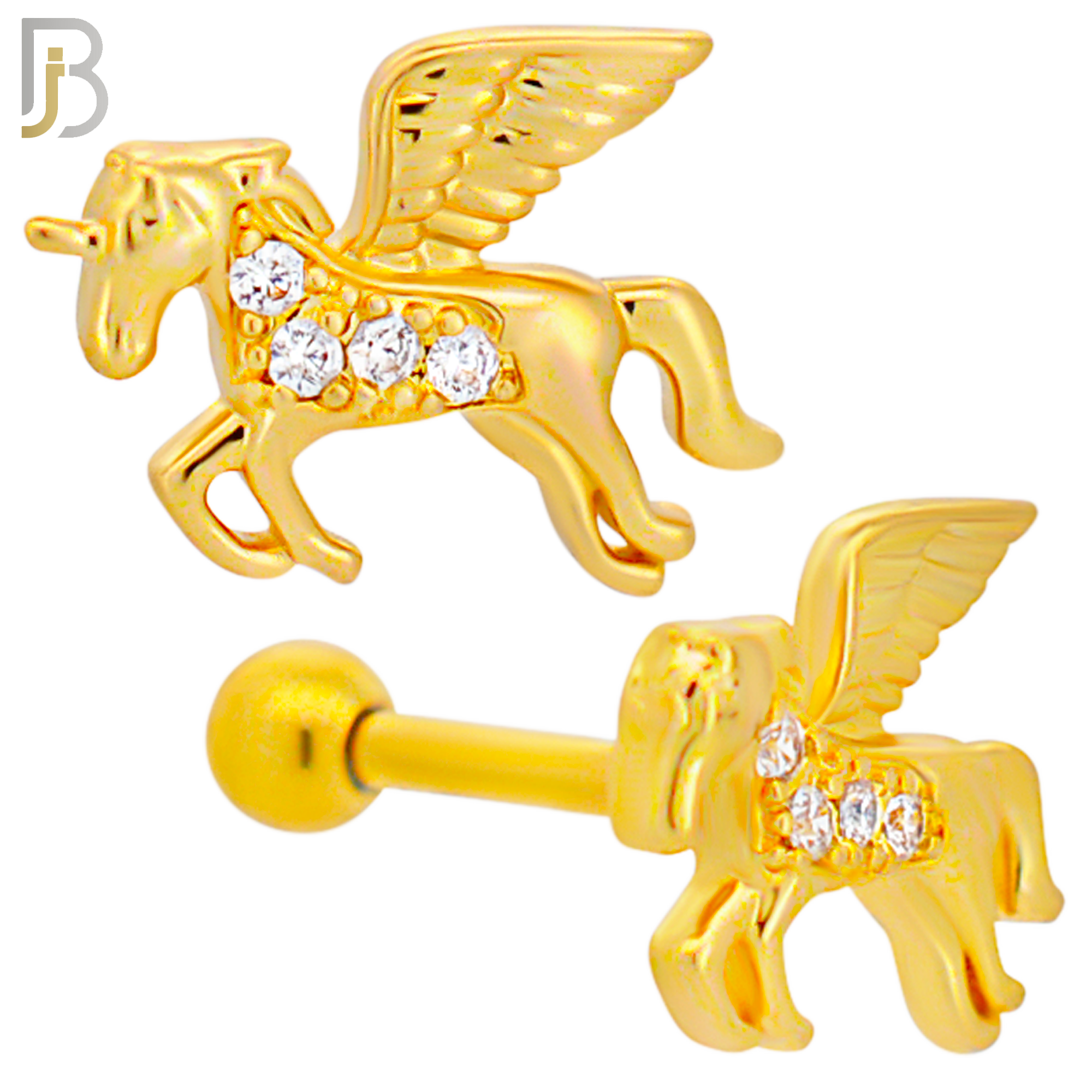 TB03 - 316L Surgical Steel Unicorn Design with Zircon Tragus Barbell Cartilage Piercing Screw Ball (PACK OF 6) image 2