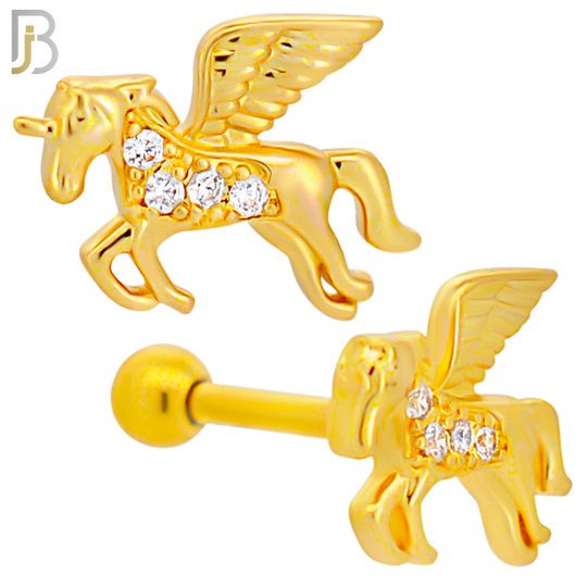 TB03 - 316L Surgical Steel Unicorn Design with Zircon Tragus Barbell Cartilage Piercing Screw Ball (PACK OF 6) image 2