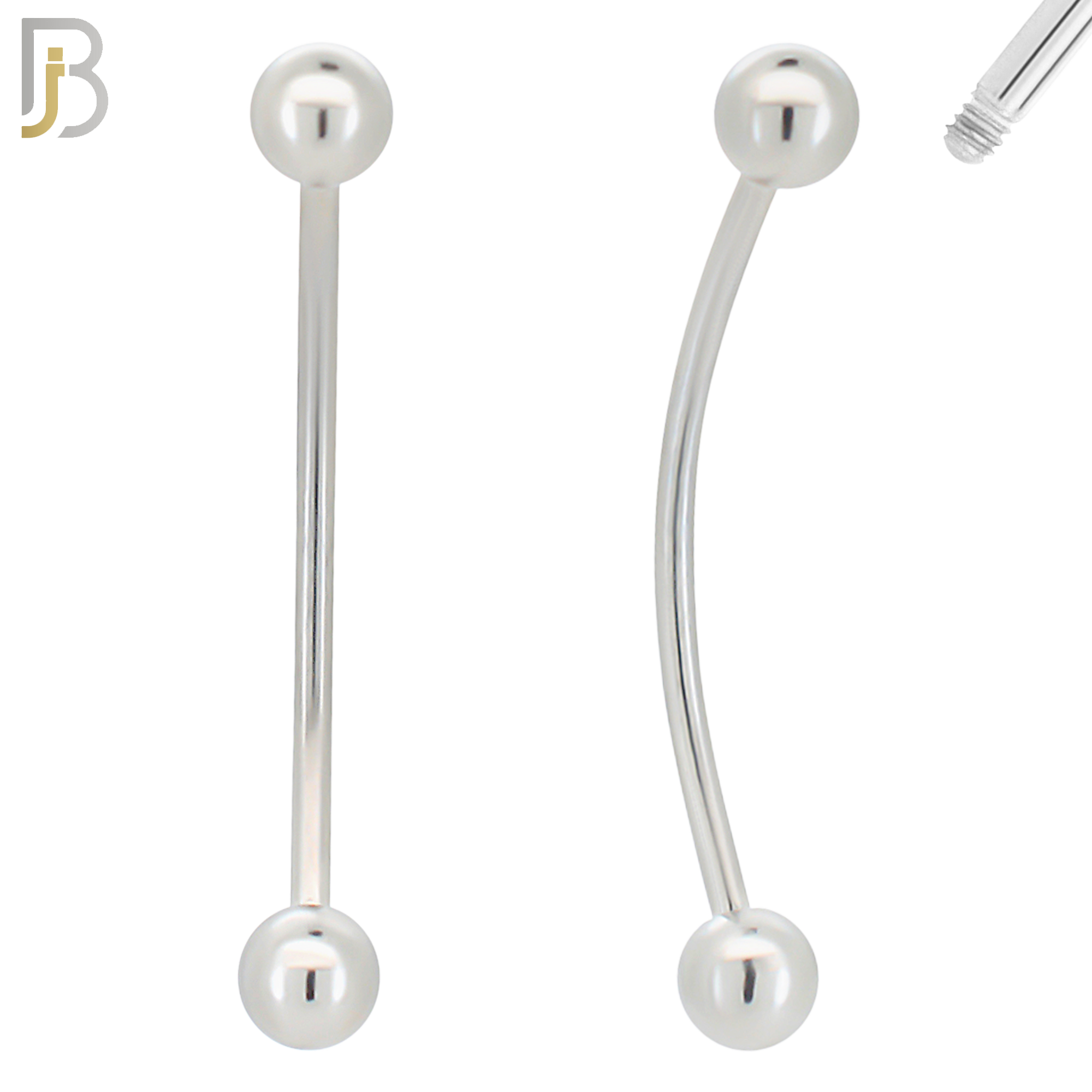 EC01S14 - 14g Thickness 316L Surgical Steel Curved Plain Barbell Screw Ball External Threaded (PACK OF 6) image 1