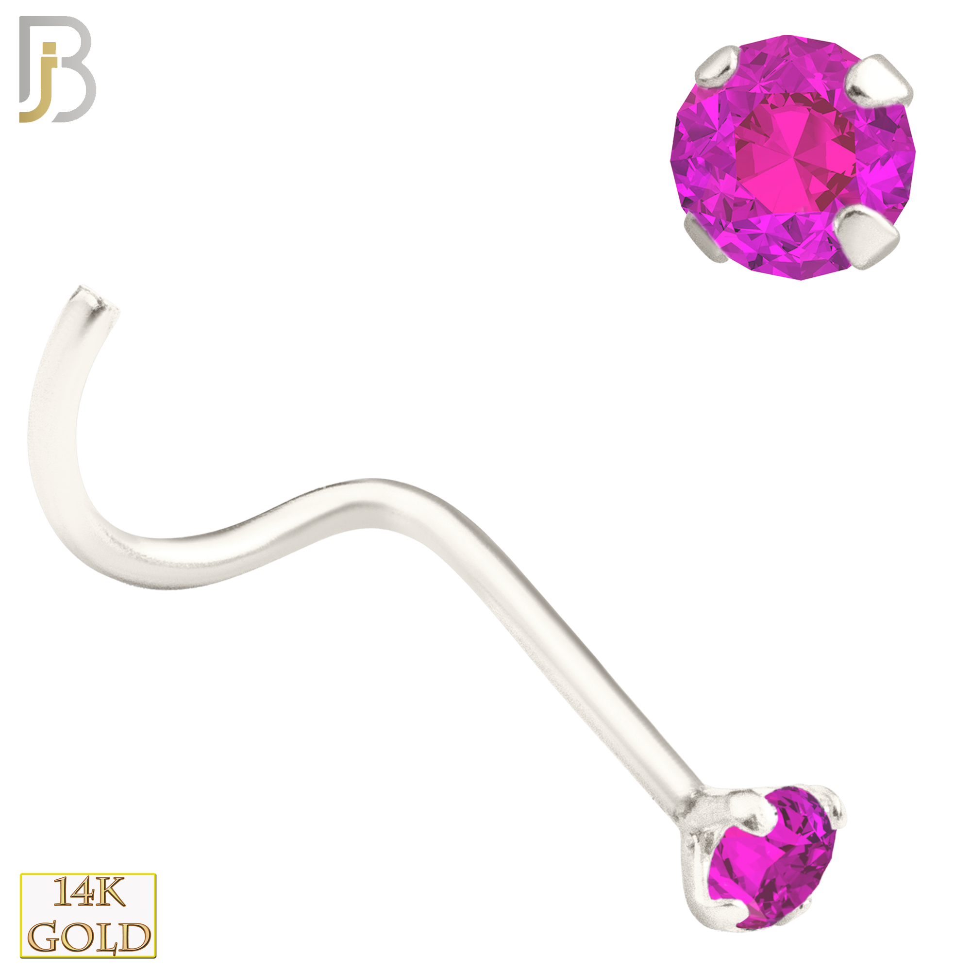 14-NR03CWP - 20g 14k White Gold Nose Screw with Pink Colored CZ image 2