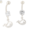 N087  - 316L Stainless Steel Dangling Blue Whale with CZ Belly Ring image 1