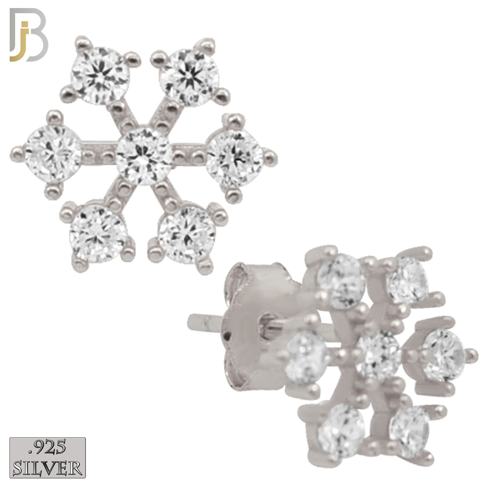 925-ES25 - .925 Sterling Silver Snowflakes Earrings Stud with Zircon image 1