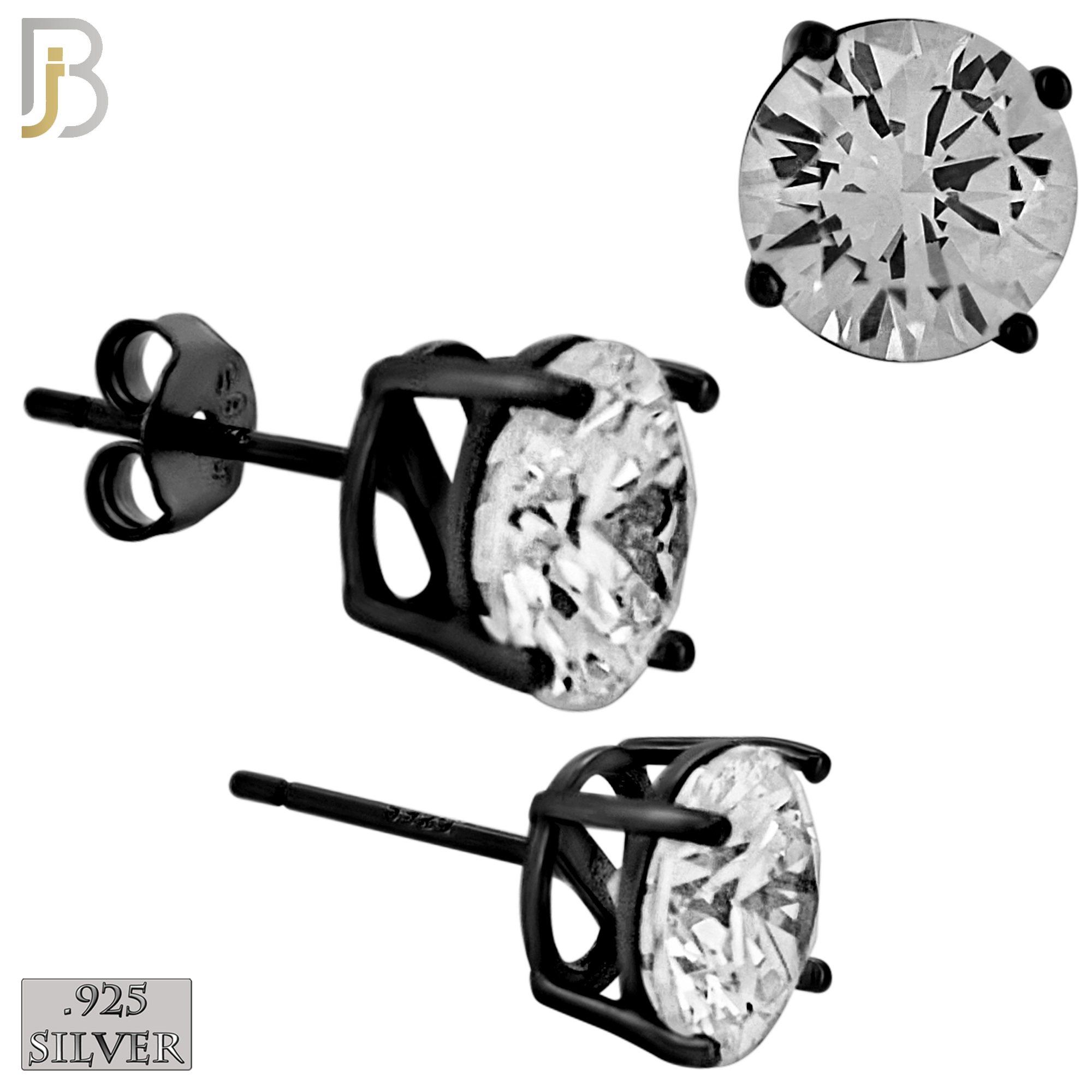 925-ES71-KC - .925 Sterling Silver Black Plated Earring Stud Casting Round Prong Setting Clear Zircon image 7