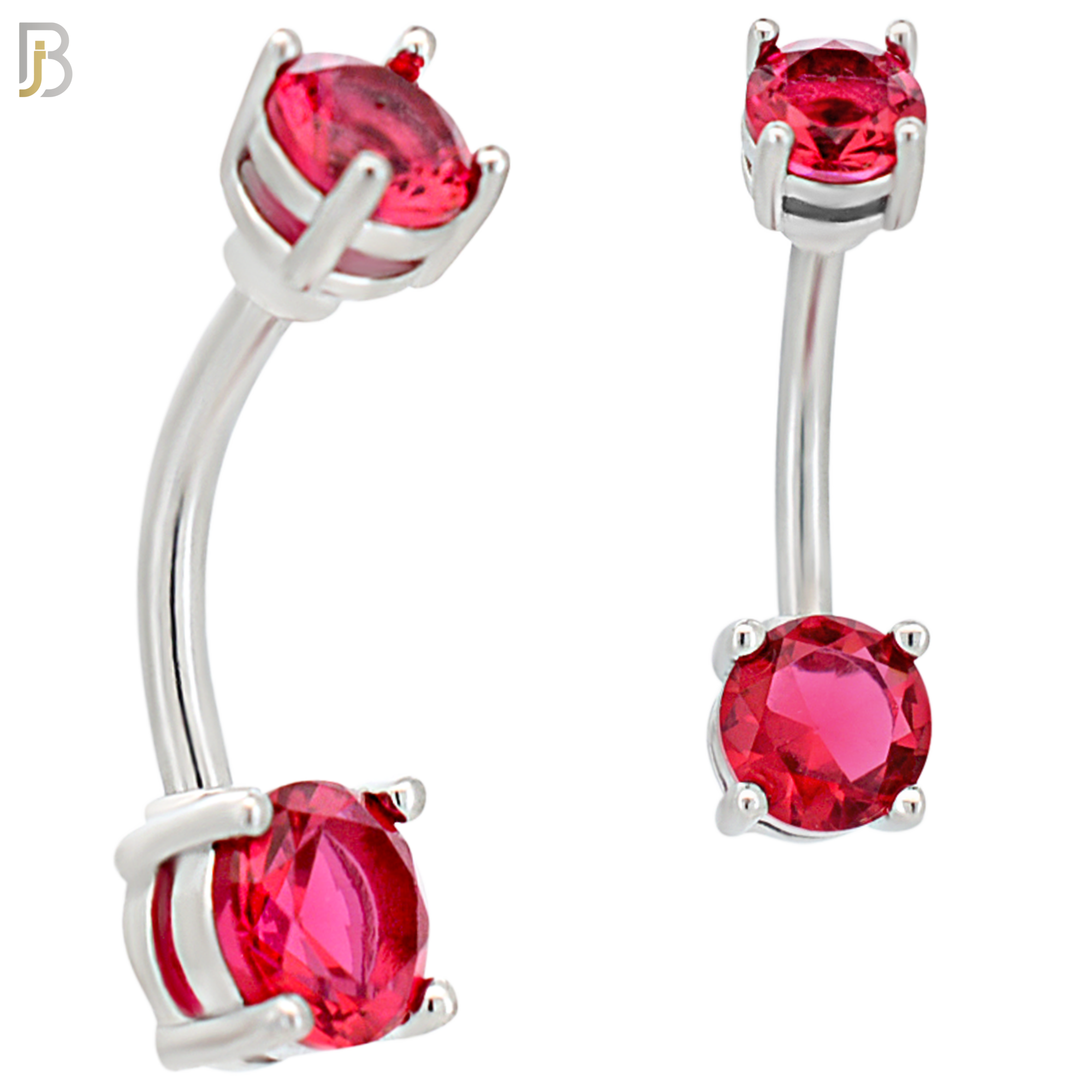 NB04S- 316L Stainless Steel Round Prong Setting Zircon  Banana Belly Navel Ring  (PACK OF 6) image 3