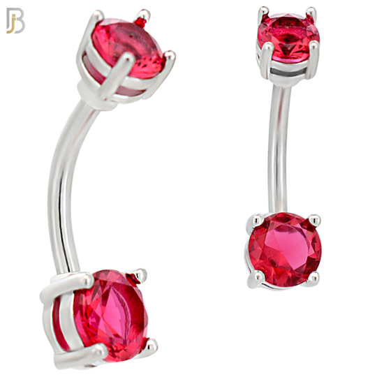 NB04S- 316L Stainless Steel Round Prong Setting Zircon  Banana Belly Navel Ring  (PACK OF 6) image 3