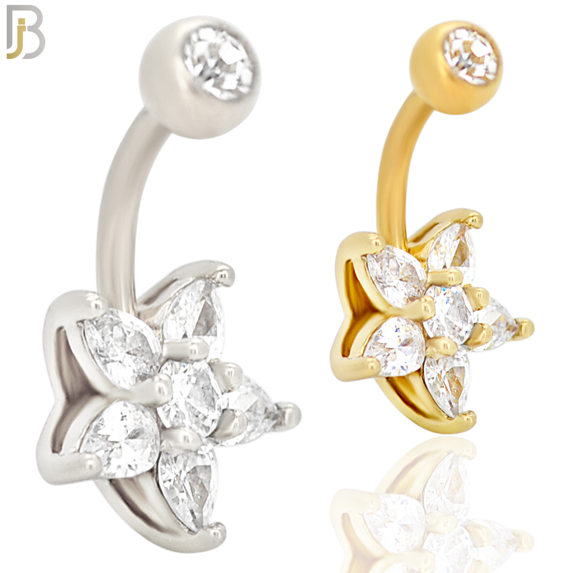 NB52 - 316L Stainless Steel Five Petal CZ Star Shaped Flower Belly Ring image 0