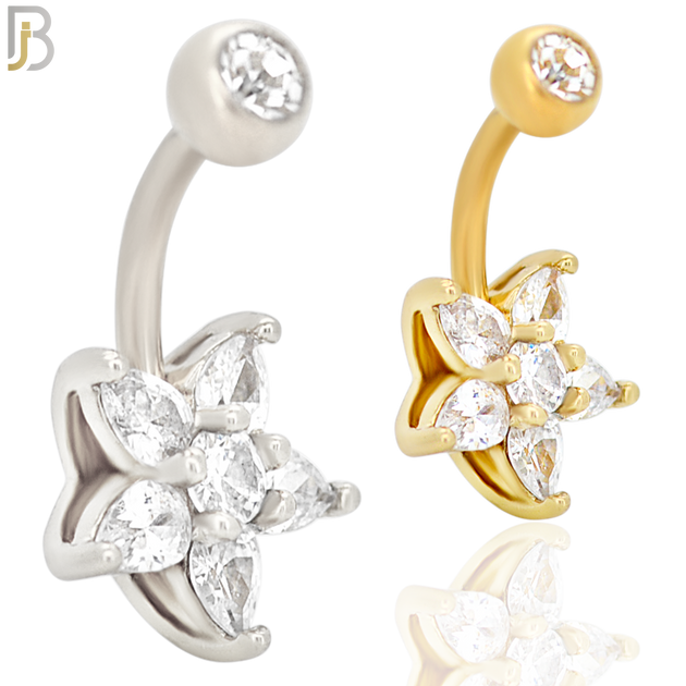 NB52 - 316L Stainless Steel Five Petal CZ Star Shaped Flower Belly Ring image 0