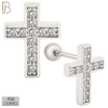 925-ES368 - Screw Ball Back - .925 Sterling Silver Cross Stud Earrings - Small image 1