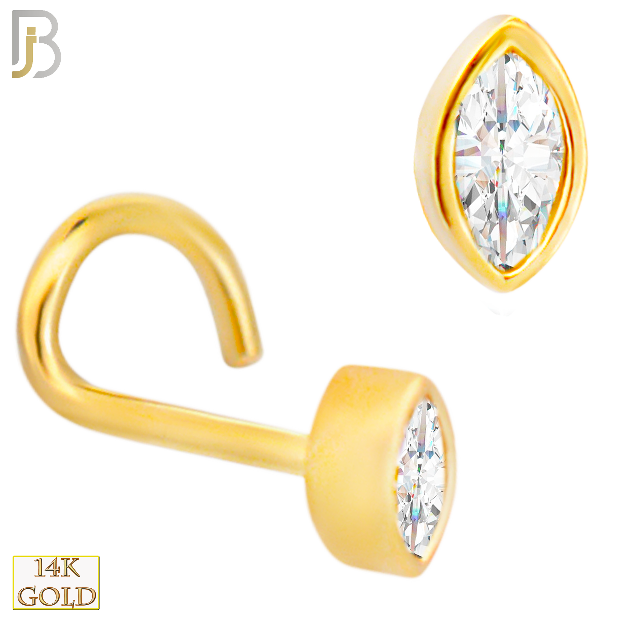 14-NR107C- 14k Solid Gold Marquise Shaped CZ in Bezel Set Nose Screw image 0