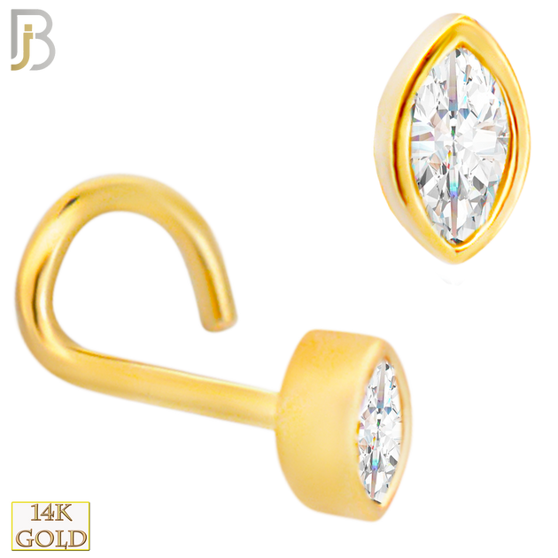 14-NR107C- 14k Solid Gold Marquise Shaped CZ in Bezel Set Nose Screw image 0