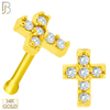 14-NR55B - 14k Solid Gold Cross with Multi Zircon Nose Bone image 0
