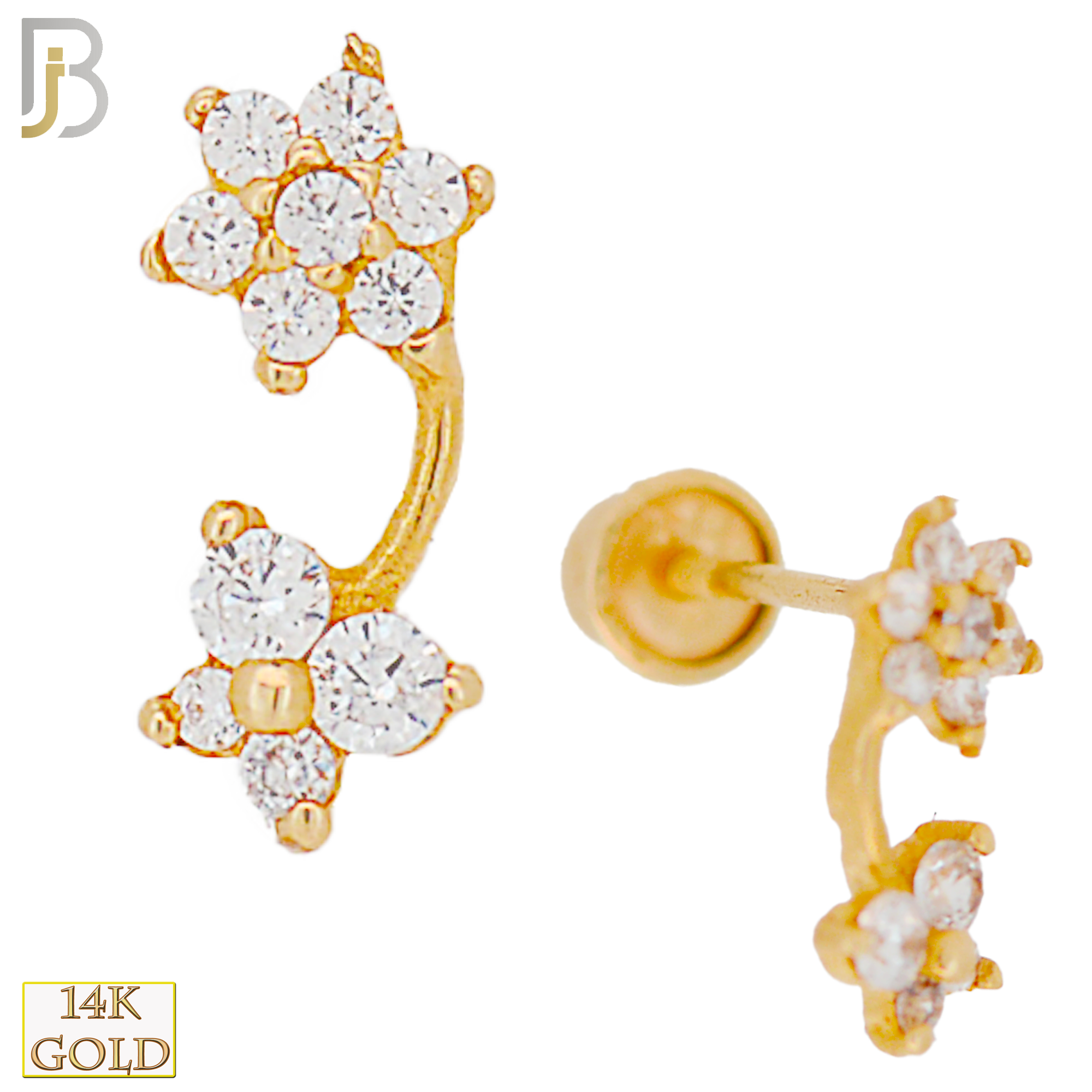 14-ES83 - 14k Solid Gold Flower and Butterfly with CZ Screw Back Stud Earrings image 0