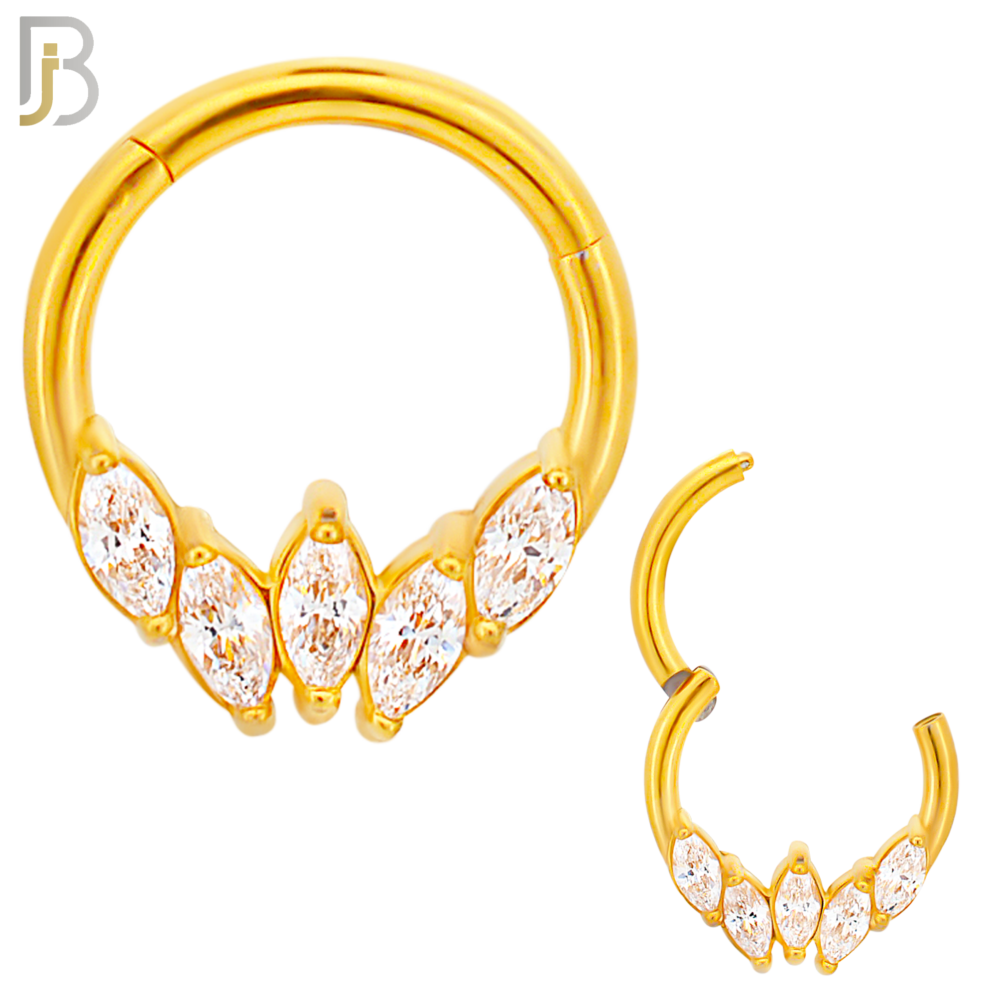 CT120 - 316 Surgical Steel 5 Marquise Zircon Hinged Hoop (Pack of 6) image 2