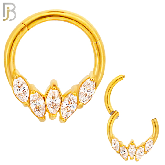CT120 - 316 Surgical Steel 5 Marquise Zircon Hinged Hoop (Pack of 6) image 2