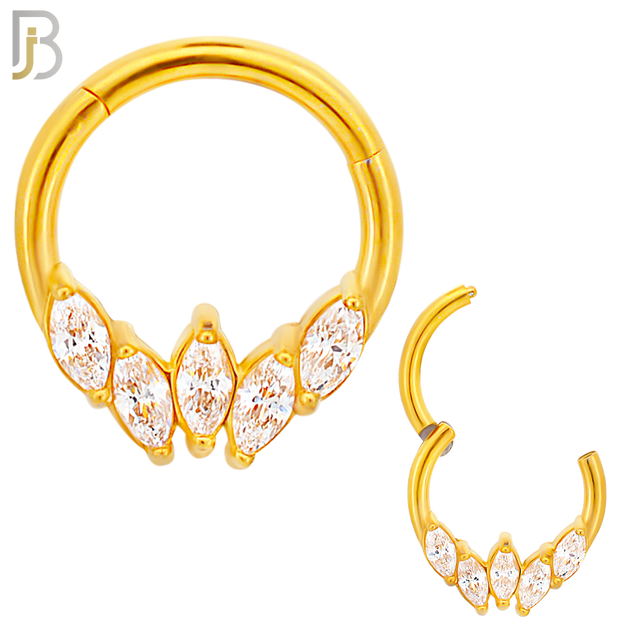 CT120 - 316 Surgical Steel 5 Marquise Zircon Hinged Hoop (Pack of 6) image 2