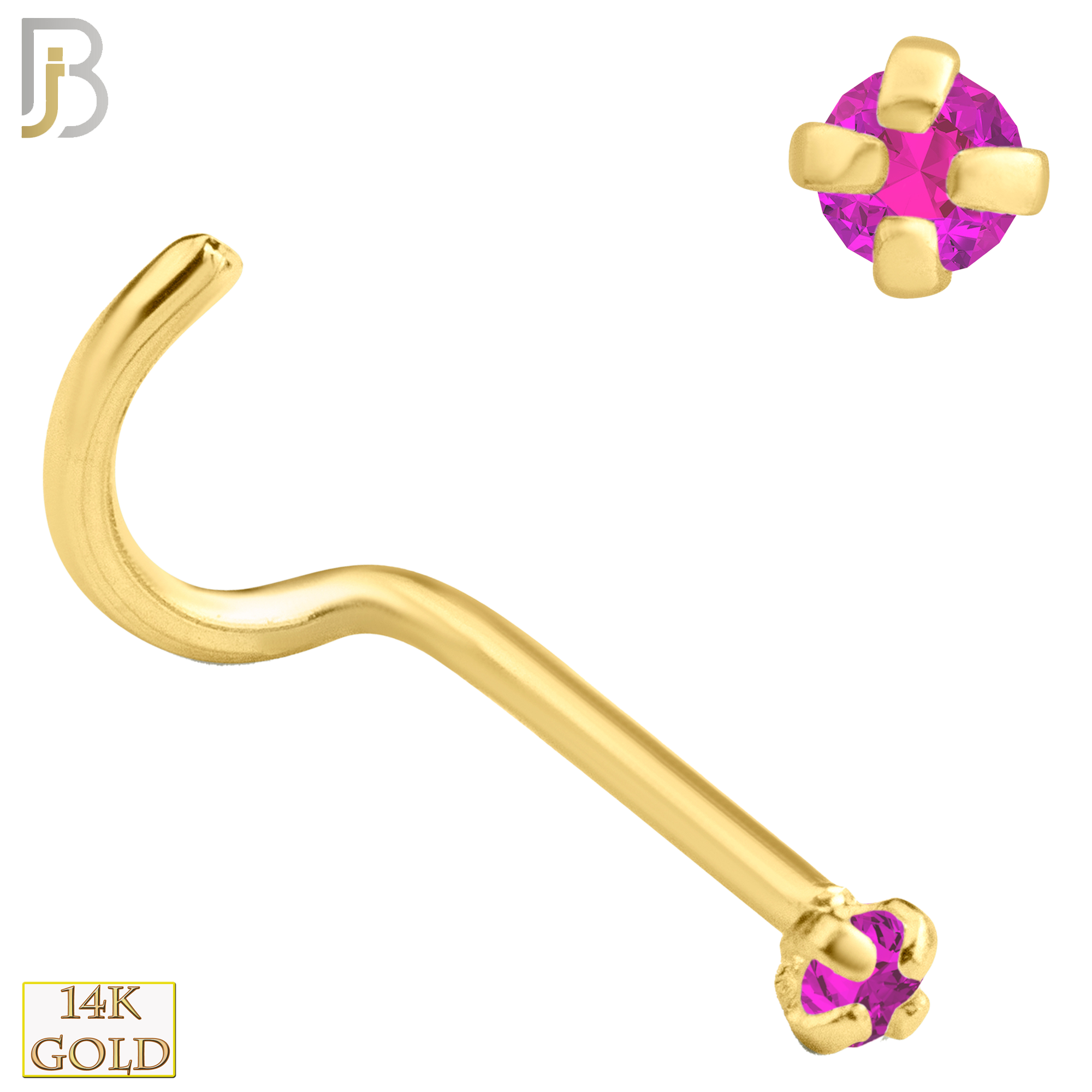 14-NR03YPS-20 - 14k Yellow Gold Nose Screw with Pink Sapphire in Prong Setting image 1