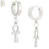 ES88  - 316L Stainless Steel Dangling Ankh Cross Design Huggies Clip On image 1