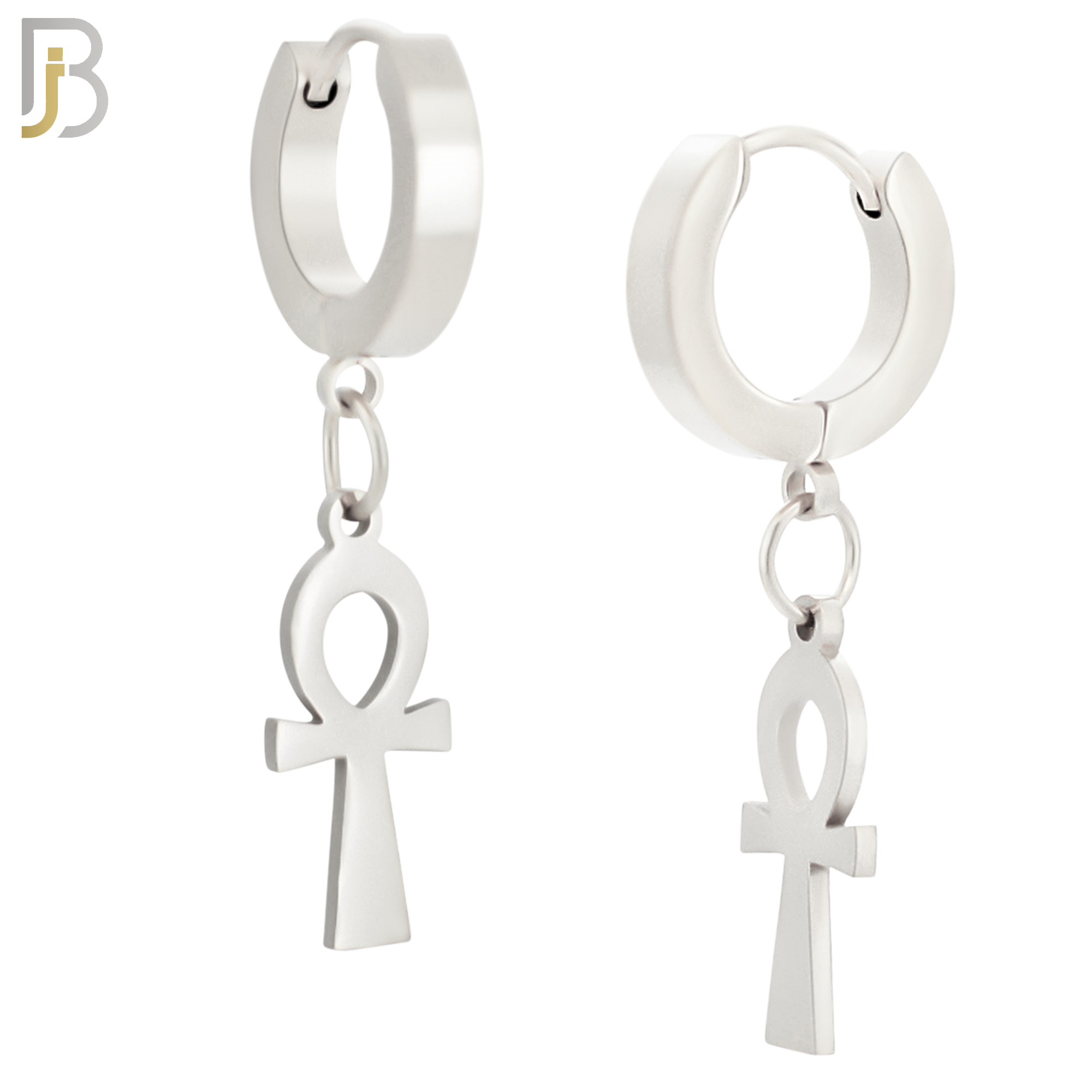 ES88  - 316L Stainless Steel Dangling Ankh Cross Design Huggies Clip On image 1