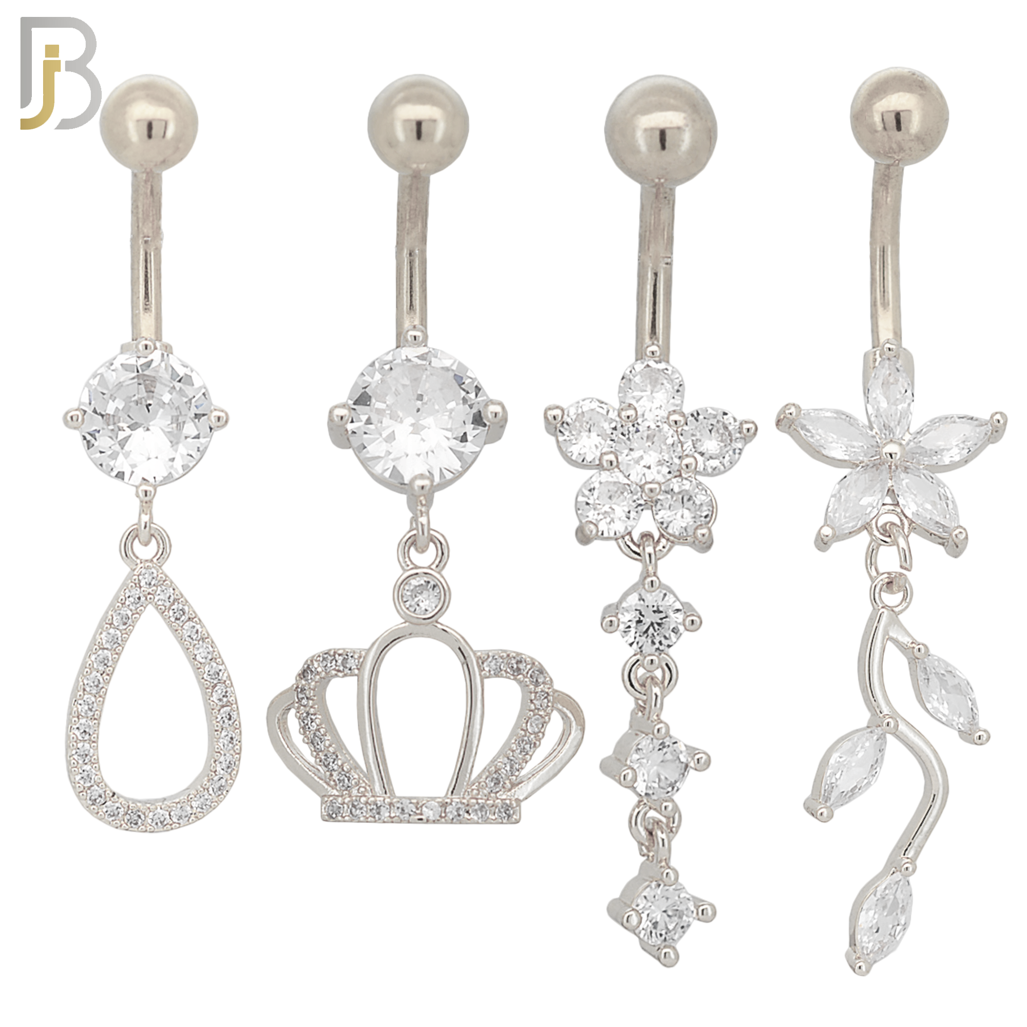 PK-N007 - 316L Surgical Steel Different Designs Dangle Belly Rings - Pack of 16 image 1