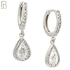 ES498 - 316L Stainless Steel Dangling Tear Drop Virgin Mary Huggies Earrings image 1