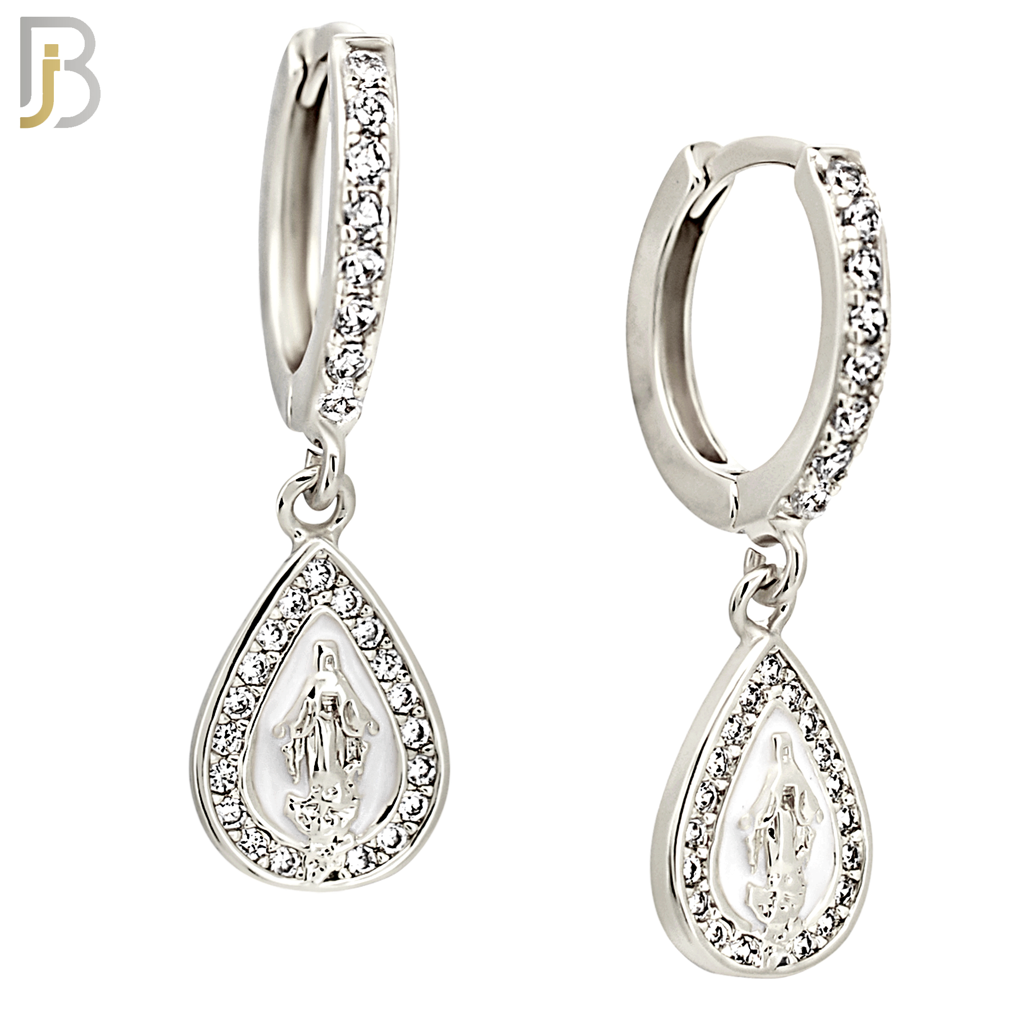ES498 - 316L Stainless Steel Dangling Tear Drop Virgin Mary Huggies Earrings image 1