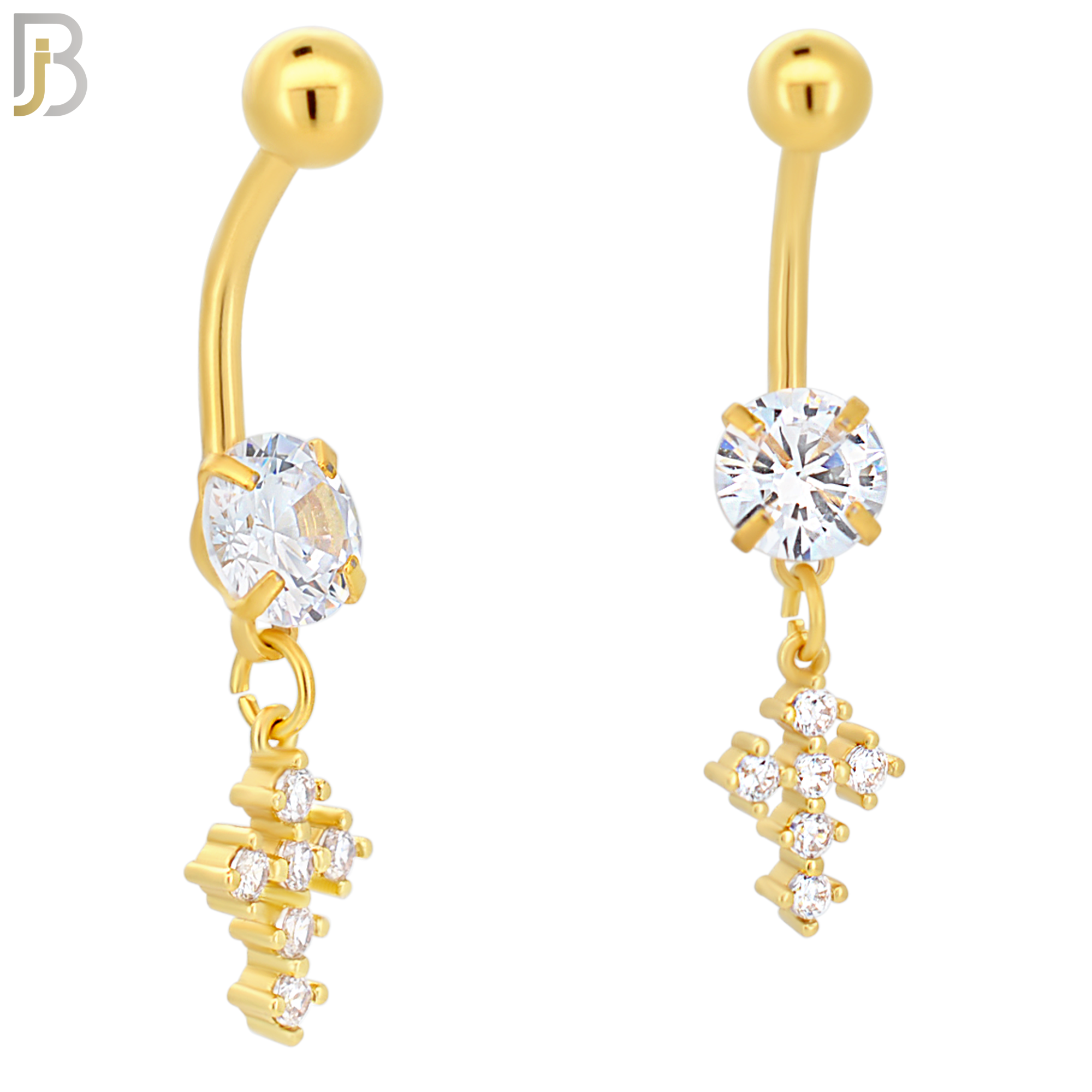 N042 - 316L Stainless Steel Dangling Prong Cross with Zircon Design Belly Ring with 5mm Screw Ball image 2